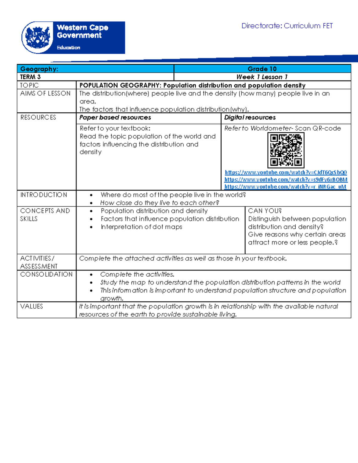 Geography Grade 10 Covid 19 Lesson Term 3 Week 1 Fin Geography Grade 