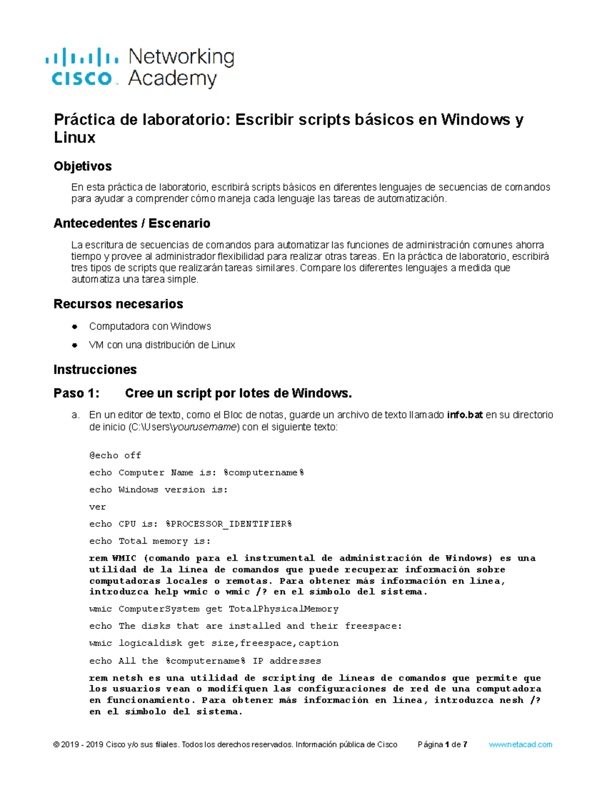 13.4.2.7 Lab - Write Basic Scripts in Windows and Linux - Práctica de ...