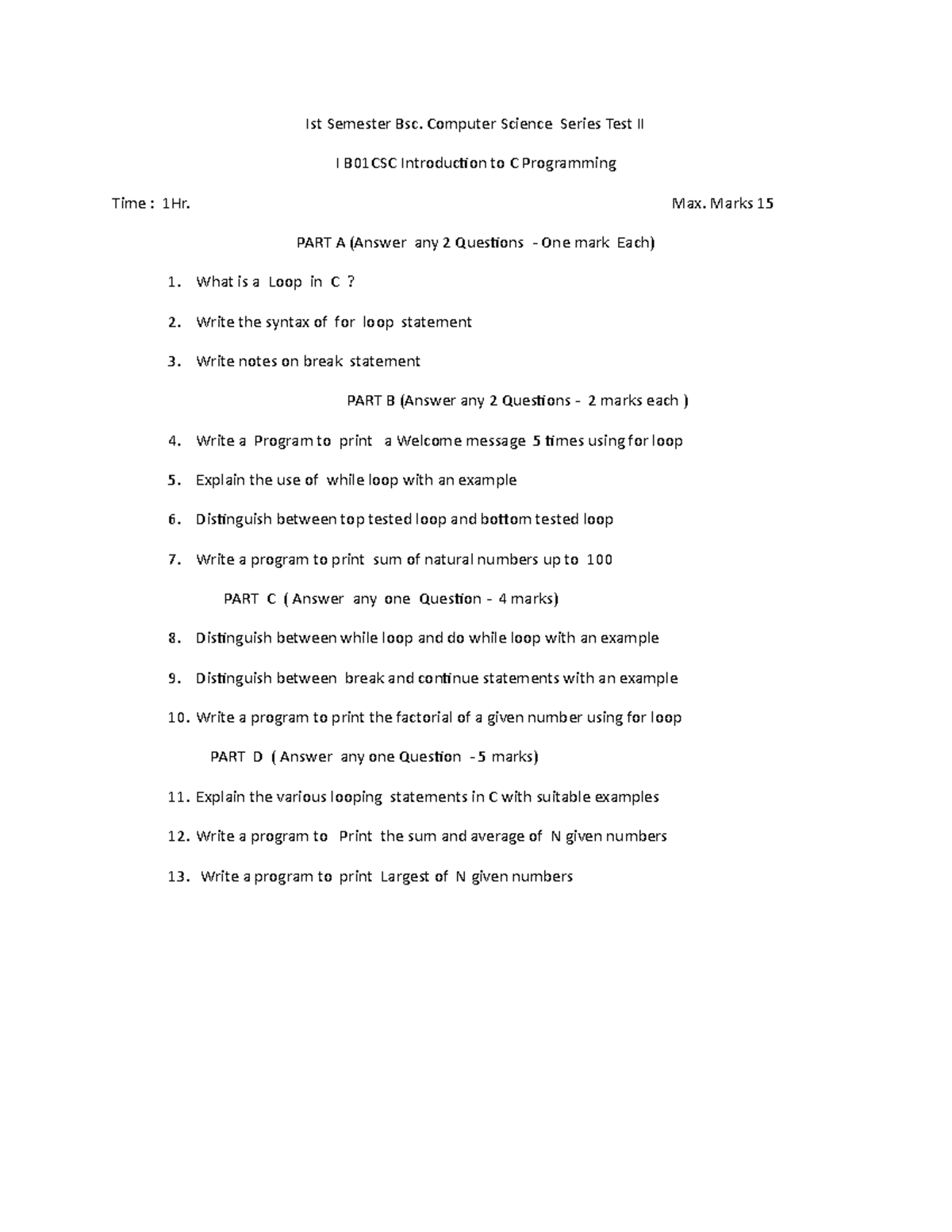 C programming 2nd series - Ist Semester Bsc. Computer Science Series ...