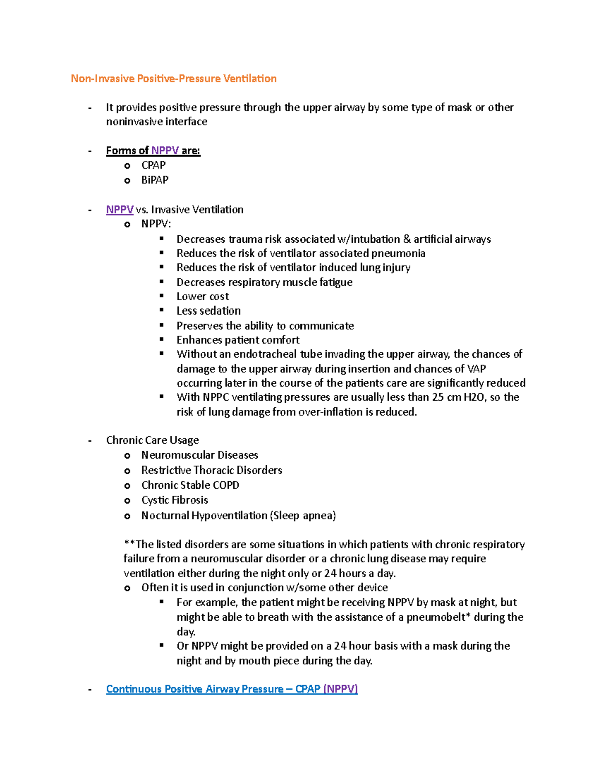 NonInvasive PositivePressure Ventilation PP Notes NonInvasive