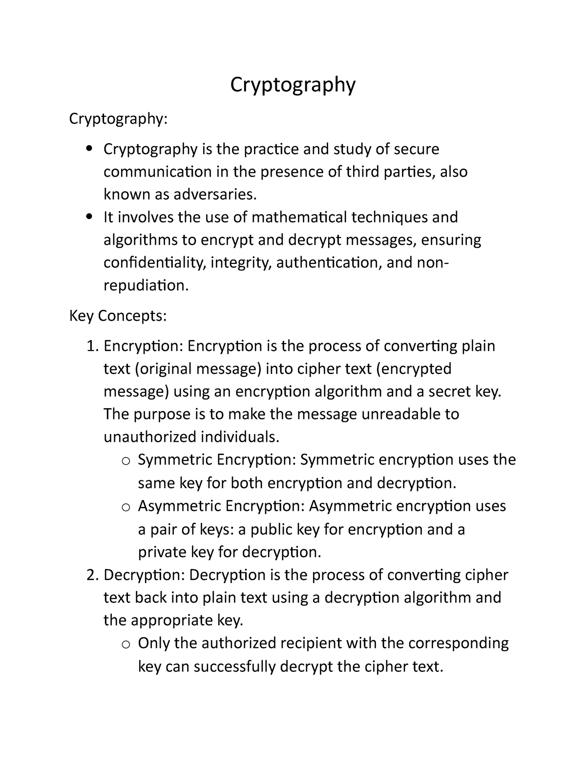 Cryptography - Best Notes - Cryptography Cryptography: Cryptography Is ...