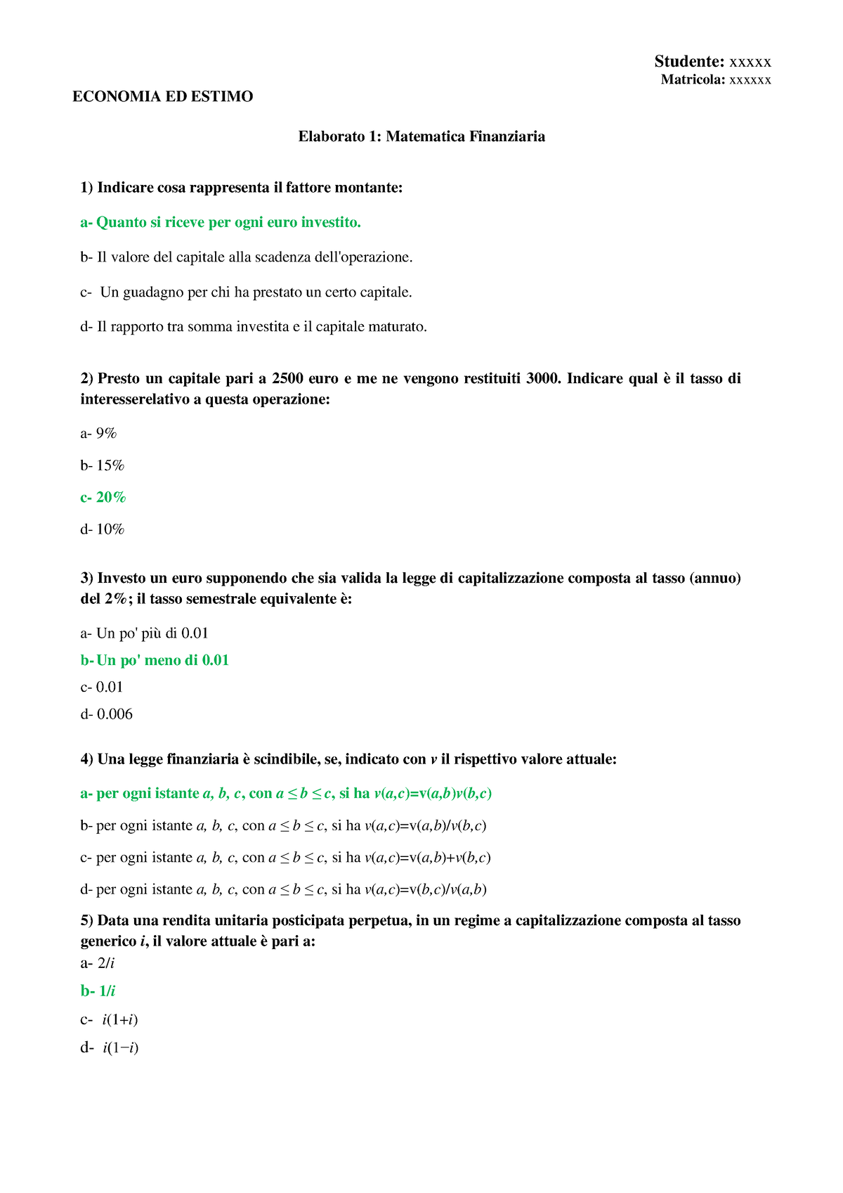 Elaborato 1 Matematica Finanziaria - Studocu