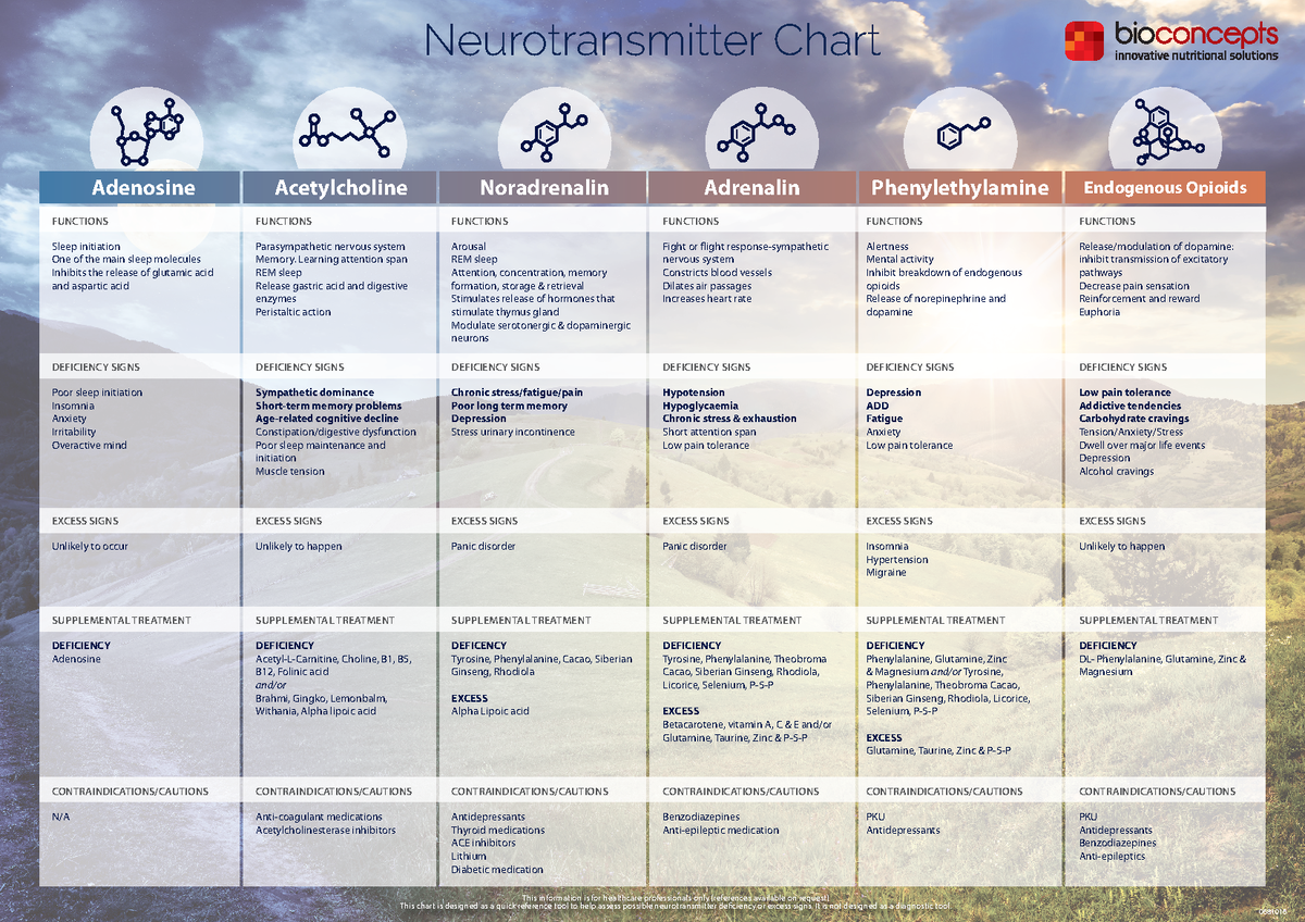 Neurotransmitter Chart Bio Concepts Neurotransmitter Chart