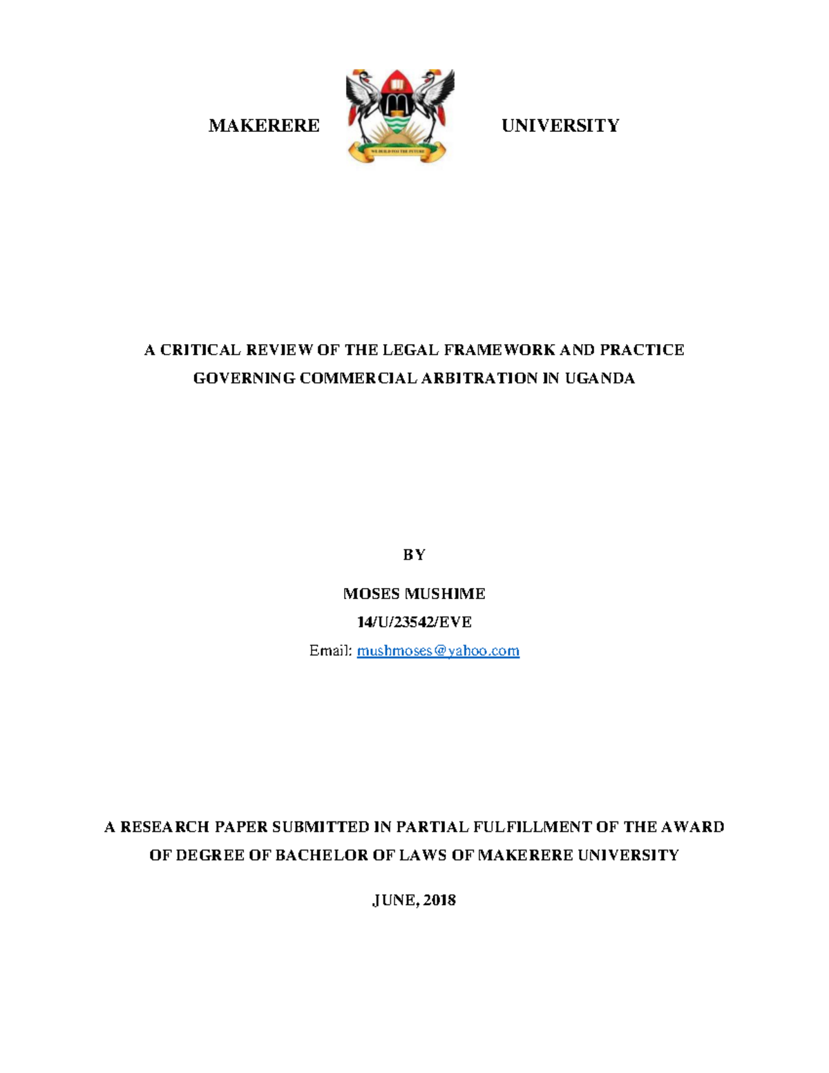 A Critical Review OF THE Legal Framework - MAKERERE UNIVERSITY A ...