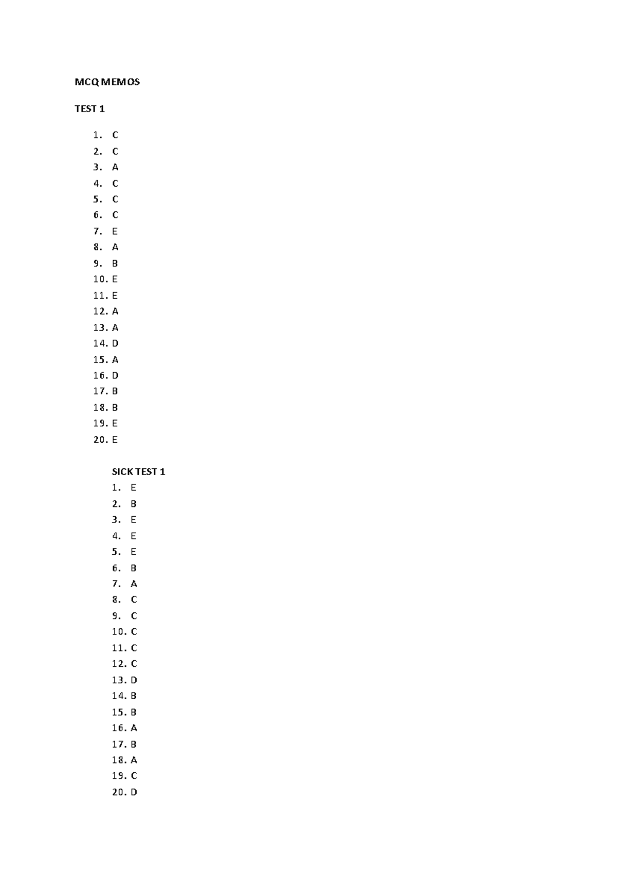 MCQ 2014 - Lecture notes 1 - MCQ MEMOS TEST 1 1. C 2. C 3. A 4. C 5. C ...