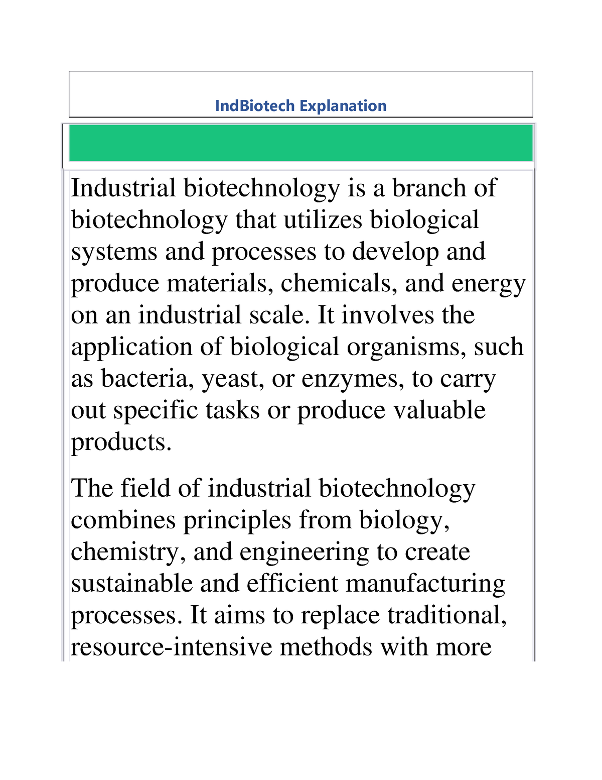 Industrial Biotechnology 17 IndBiotech Explanation Industrial