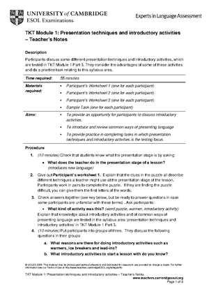 TKT Module 1 Assessment Types and Tasks - Participants discuss some of ...