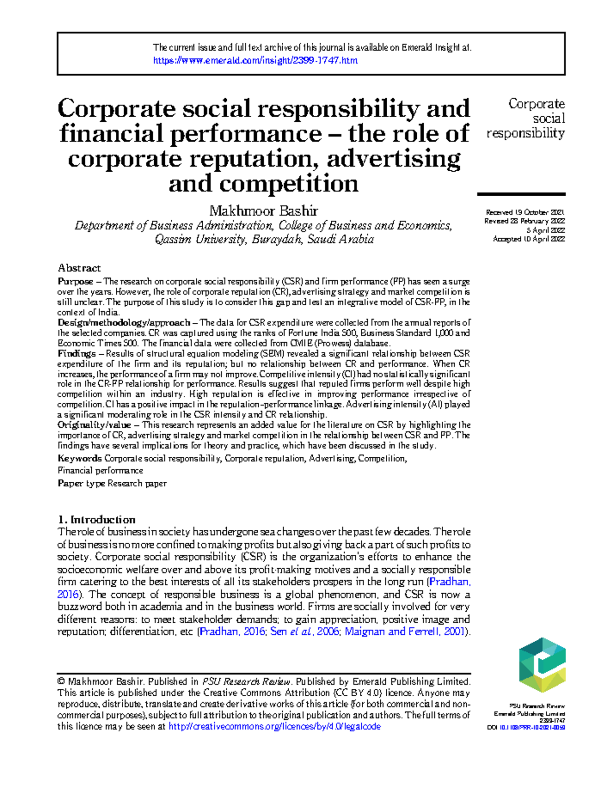 Corporate social responsibility and Financial Performance - However ...