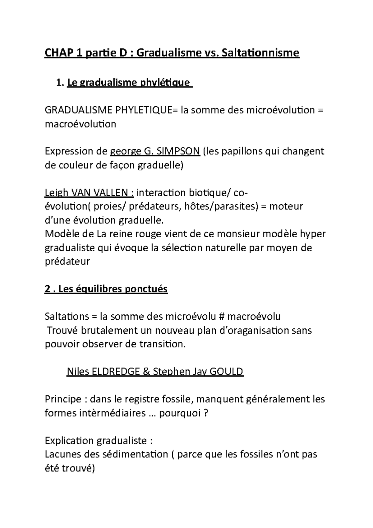 SVT CHAP 1 Partie 4 - Gradualisme vs. Saltationnisme - CHAP 1 partie D ...