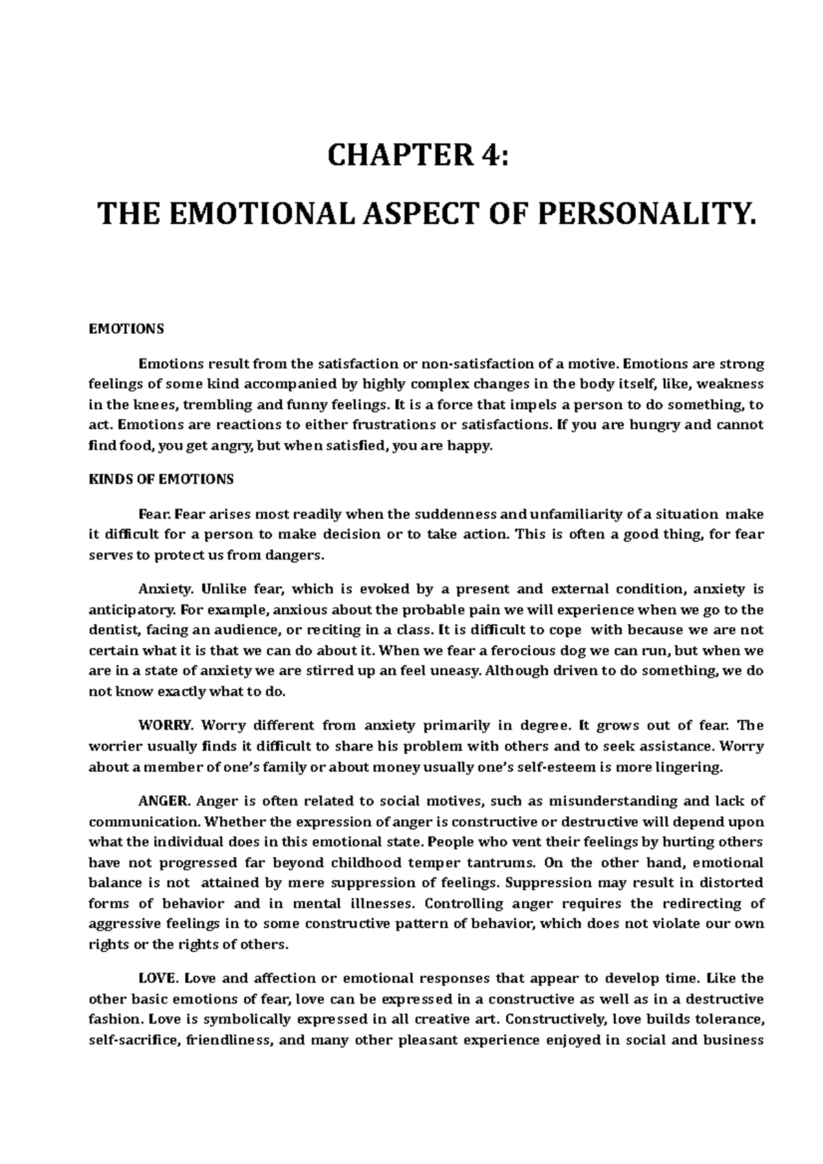 The emotional aspect of personality - CHAPTER 4: THE EMOTIONAL ASPECT ...