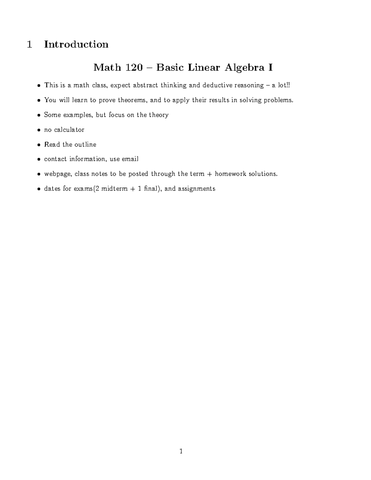 Aljabar Linear Elementer 1 - 1 Introduction Math 120 – Basic Linear ...