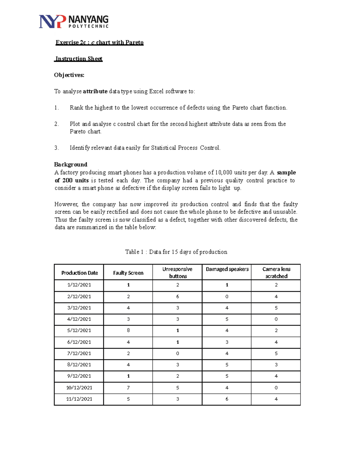 Ex 2c - c chart Instruction Sheet - Copy - Exercise 2c : c chart with ...