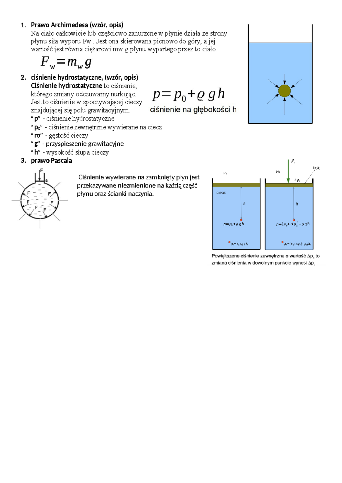 Fiz Zag Egzamin 1 - 1. Prawo Archimedesa (wzór, Opis) Na Ciało ...