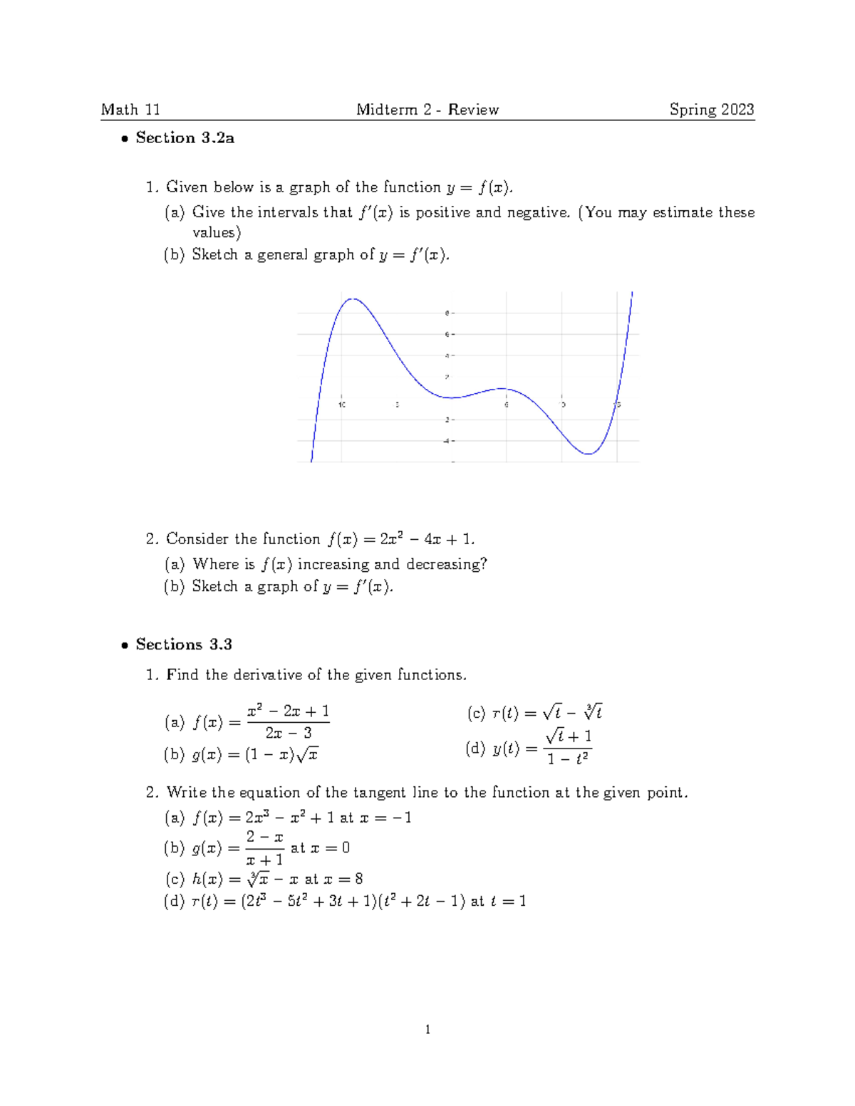 Math11 Review Exam2 - Section 3 Given Below Is A Graph Of The Function ...