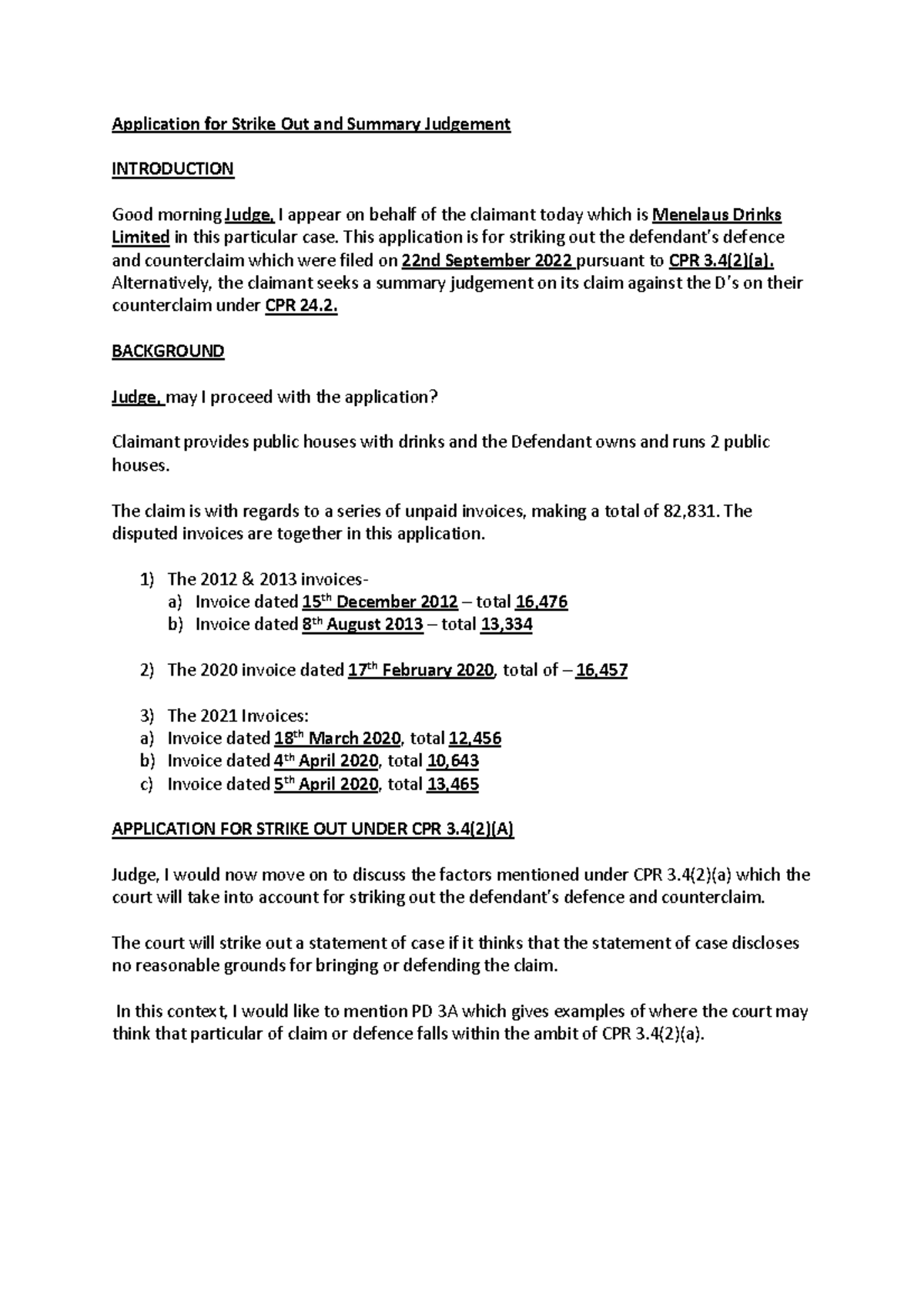 Application for Strike Out and Summary Judgement - Application for ...