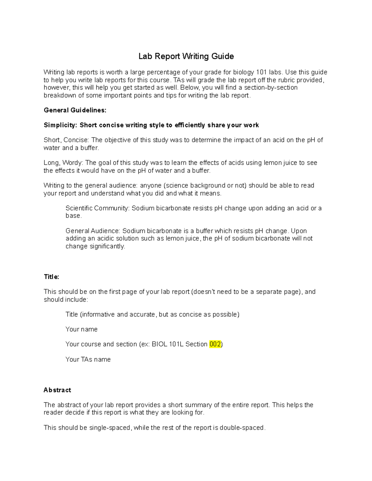 General Writing Guide AC 2023 Lab Report Writing Guide Writing lab