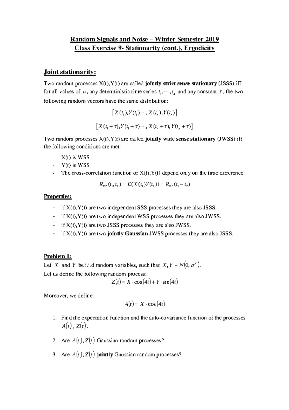 Recitation 9 19 Summary Random Signals And Noise Studocu