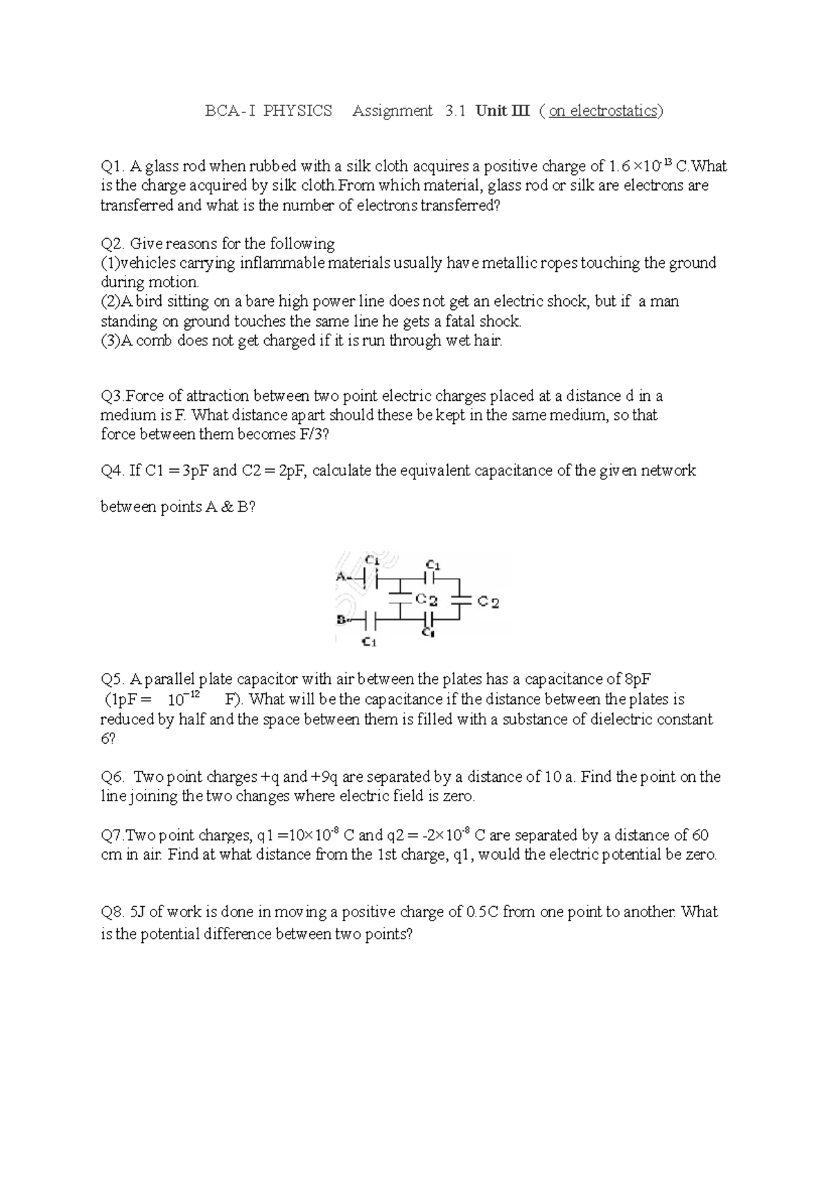 Assignment 3 Study material. BCA I PHYSICS Assignment 3 Unit III