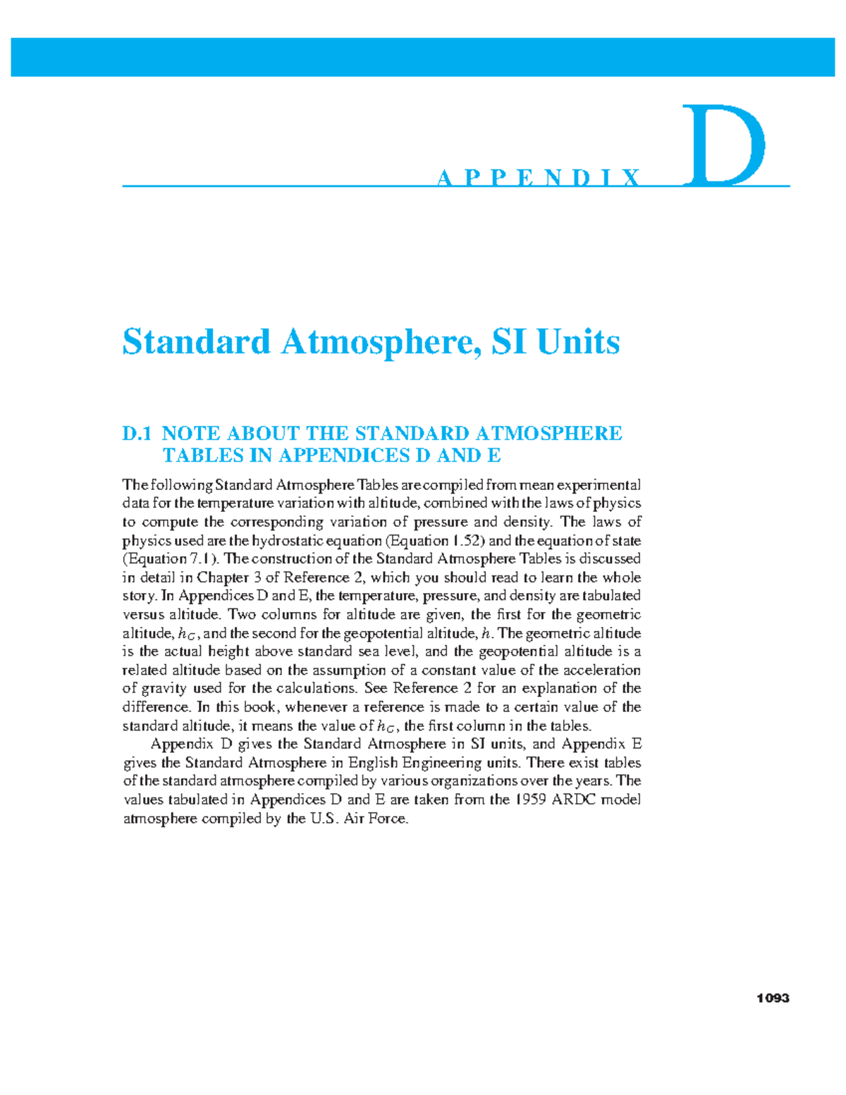 Aero Tables - A P P E N D I X D Standard Atmosphere, SI Units D NOTE ...