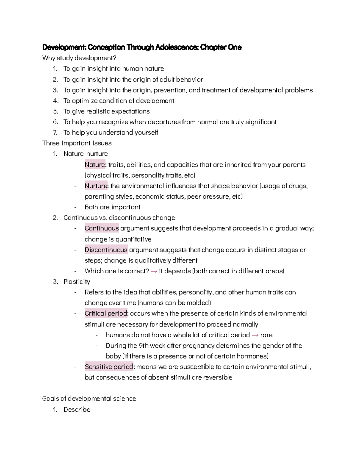 PSYC 3101 Notes Unit 1 (Chapters 1-4) - Development: Conception Through ...