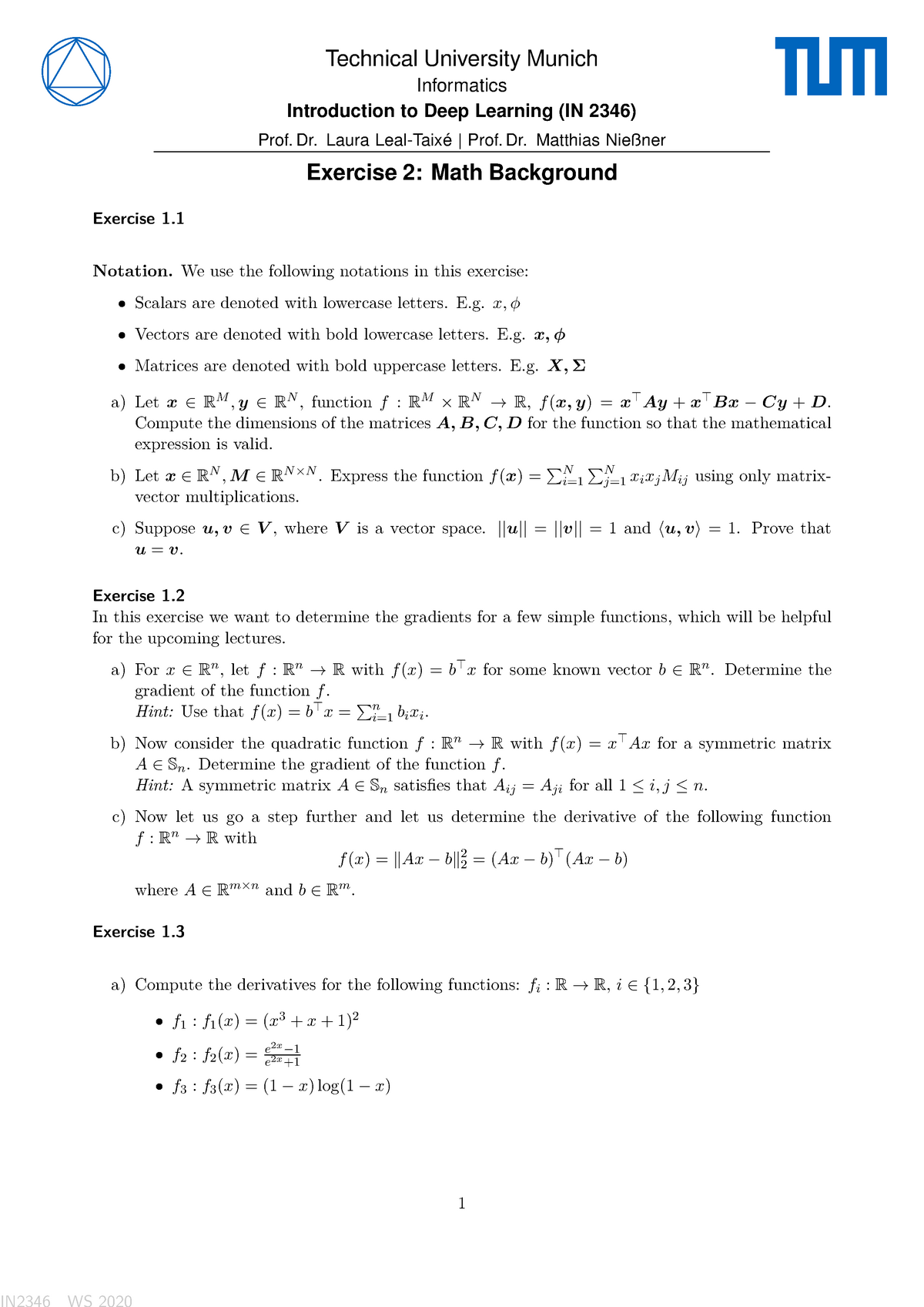 Exercise 02 Introduction To Deep Learning Tum Studocu