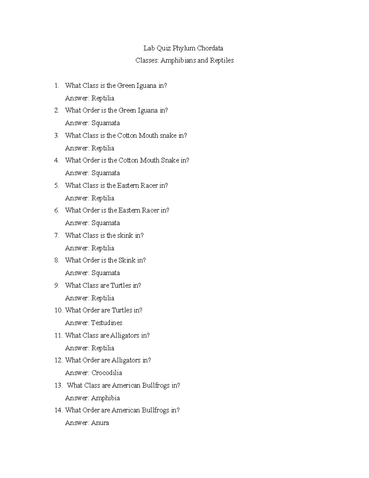 Lab Quiz Study Guide - Quiz 9 Phylum Chordata - Lab Quiz Phylum ...