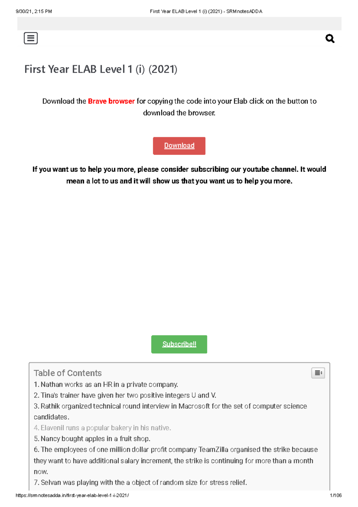 588000452 First Year ELAB Level 1 i 2021 SRMnotes ADDA First Year