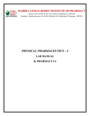 Pharmaceutics I LAB Manual - PHYSICAL PHARMACEUTICS – I LAB MANUAL B ...