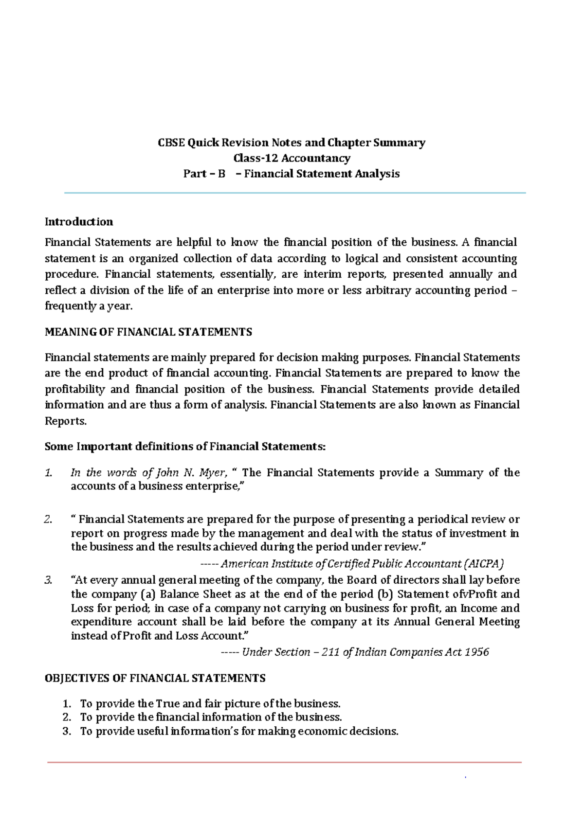 Financial Statement Analysis - CBSE Quick Revision Notes And Chapter ...