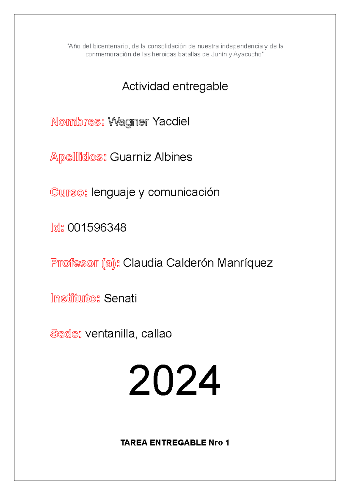 SPSU-867 Actividadentregable 001 - ‘’Año Del Bicentenario, De La ...