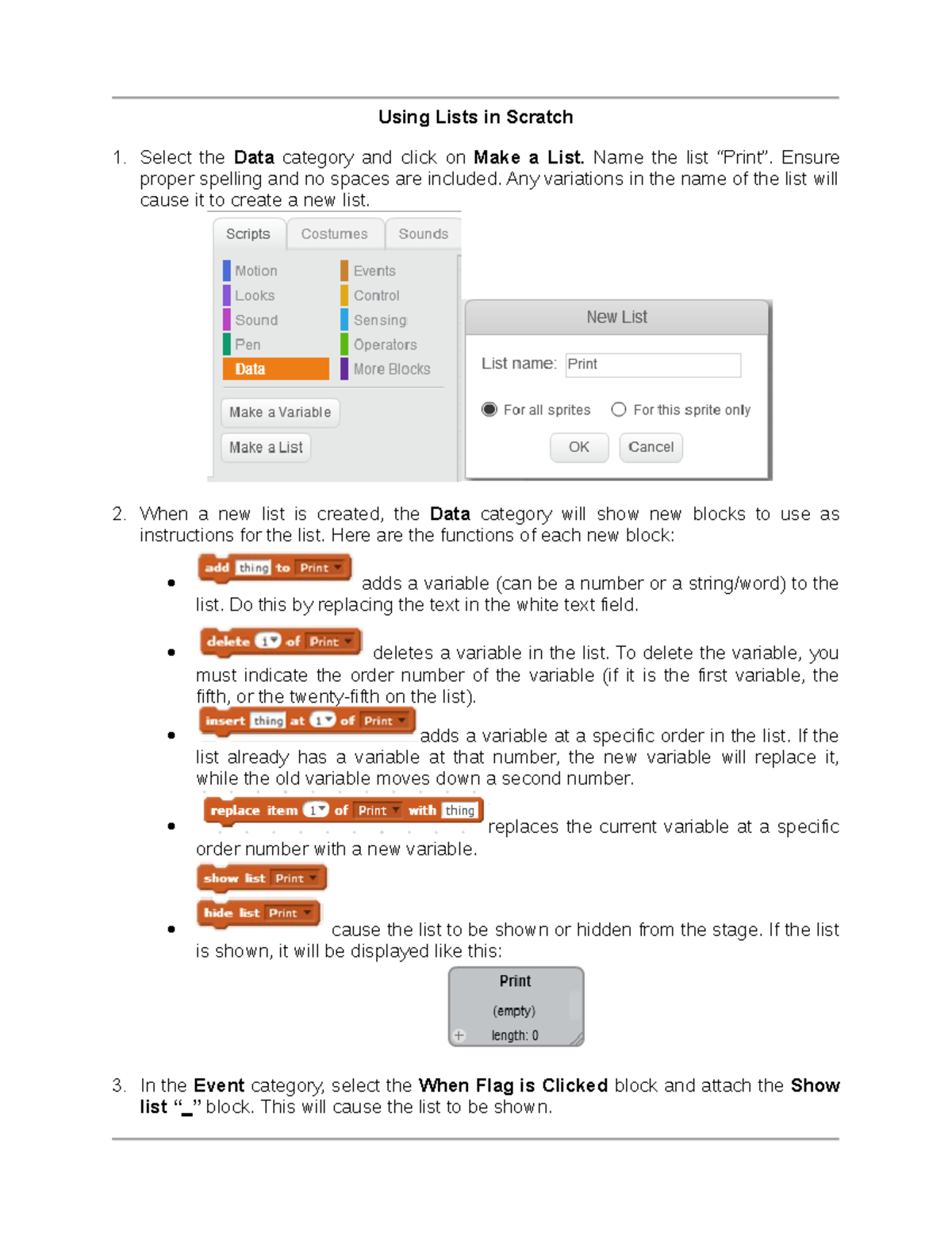 Using Lists in Scratch - Using Lists in Scratch Select the Data ...
