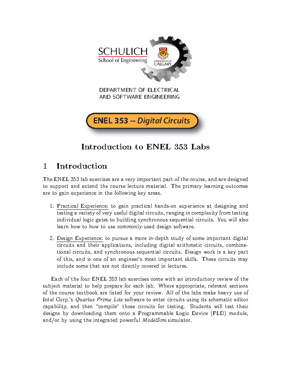 Enel353 labintro - fyudtghjj - DEPARTMENT OF ELECTRICAL AND SOFTWARE ...