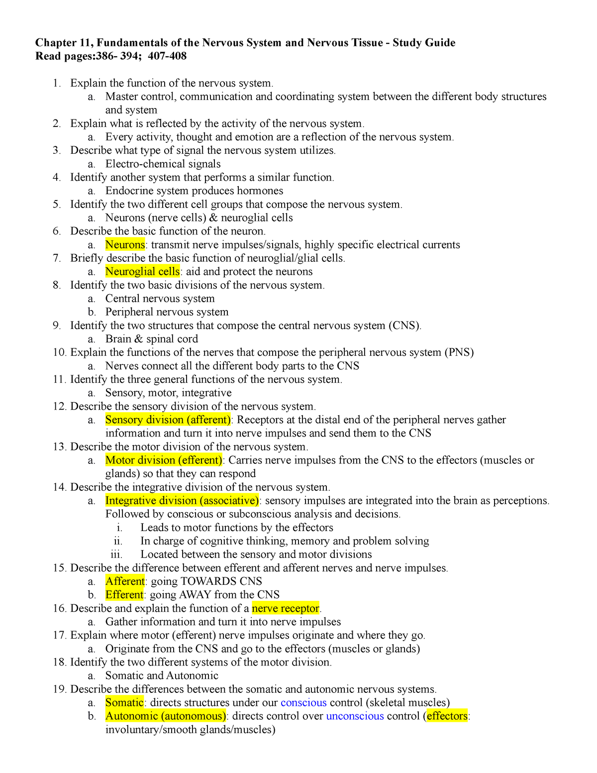 nervous system clinical case study answers