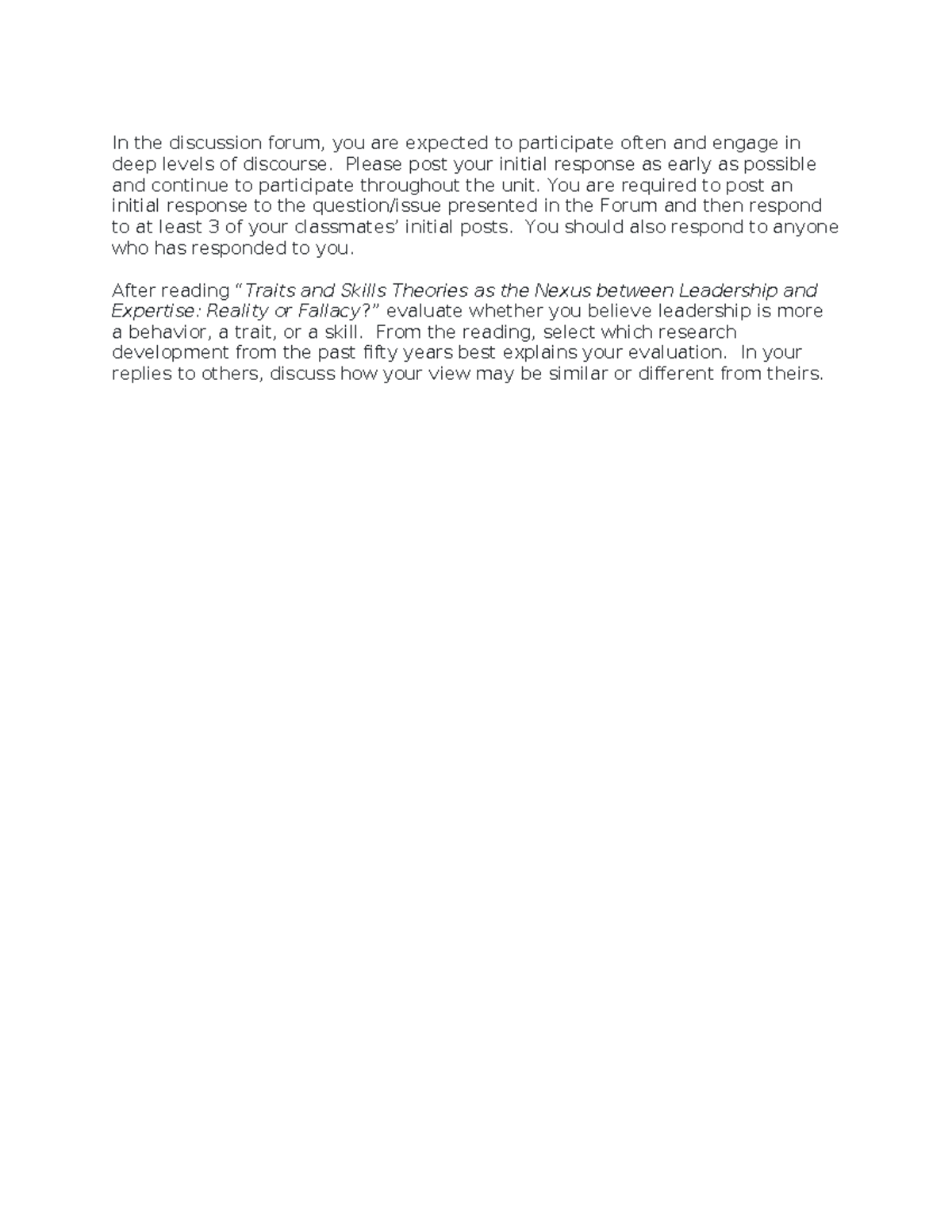 Discsussion Post - 1 - Discussion - In the discussion forum, you are ...