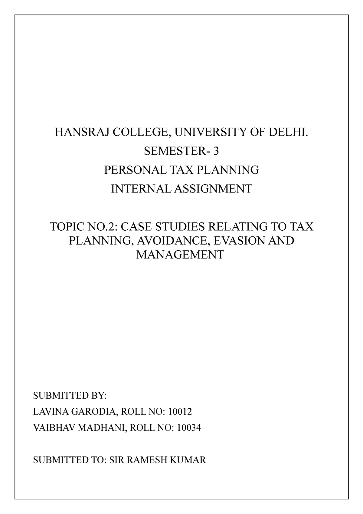 hansraj college assignment submission