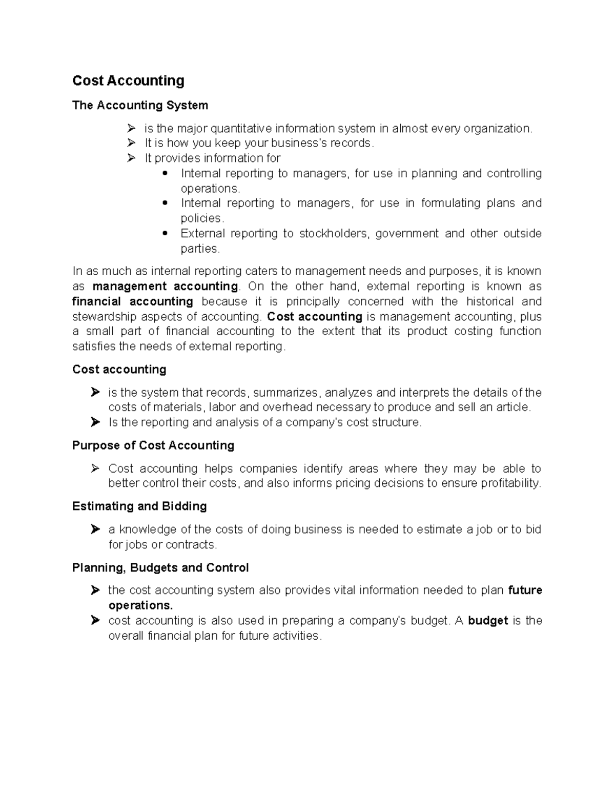 CostAccountingNotes Cost Accounting The Accounting System is the