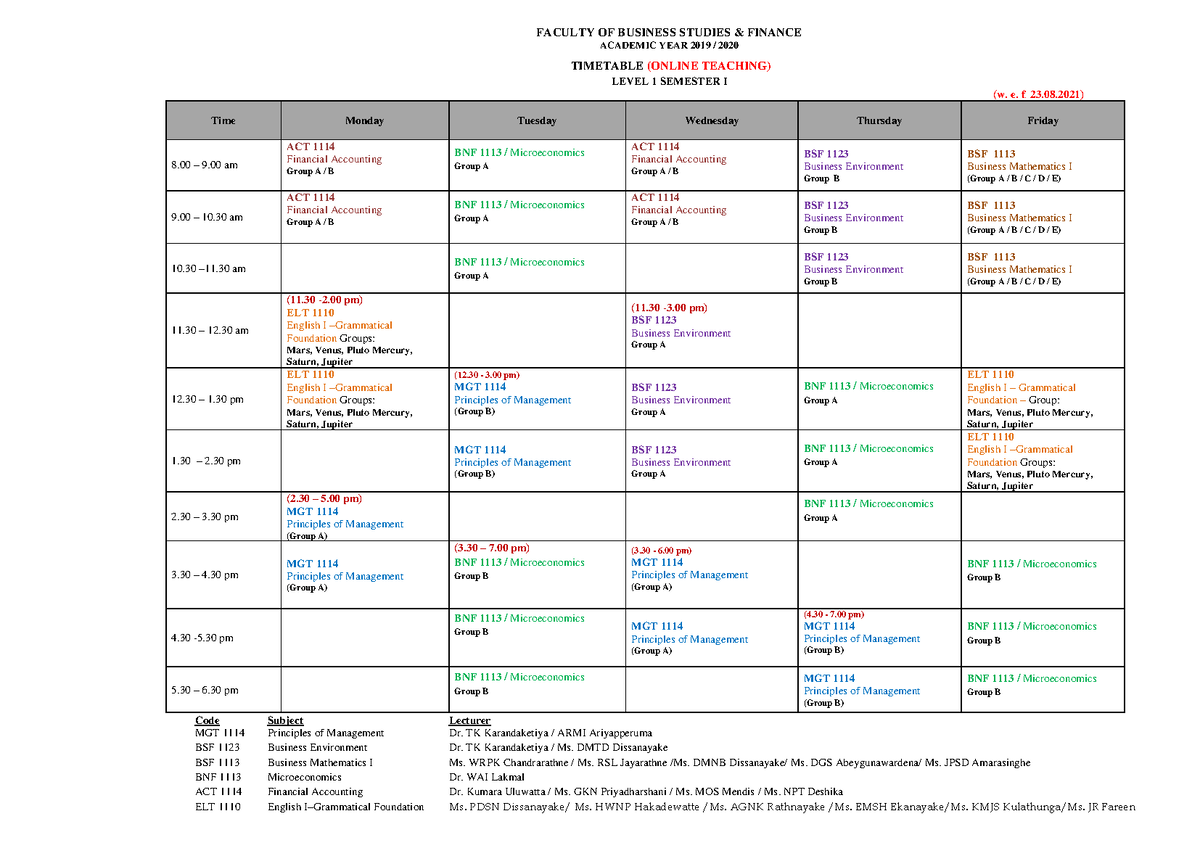 Level 1 Semester I - study - FACULTY OF BUSINESS STUDIES & FINANCE ...