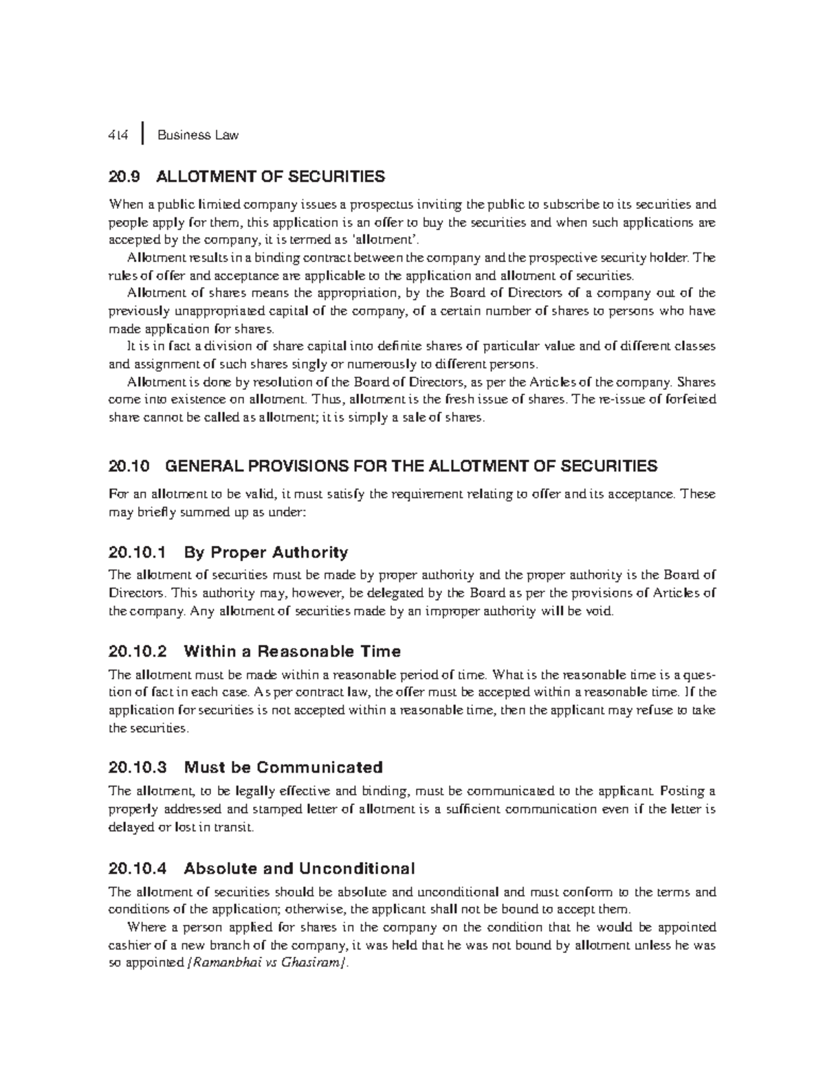 Zlib - 414 Business Law 20 ALLOTMENT OF SECURITIES When a public ...