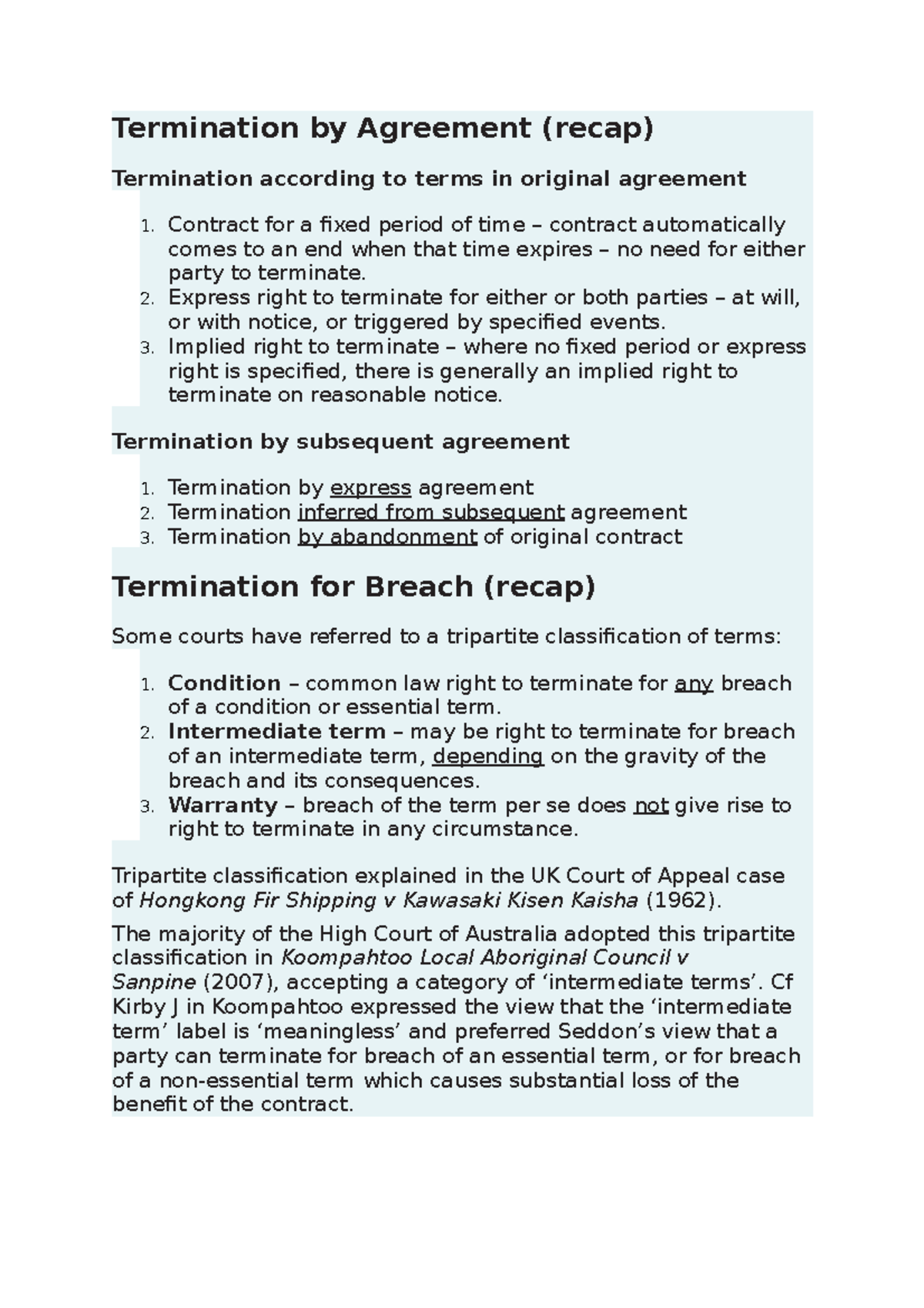 Termination by Agreement Notes and Summary - Termination by Agreement ...