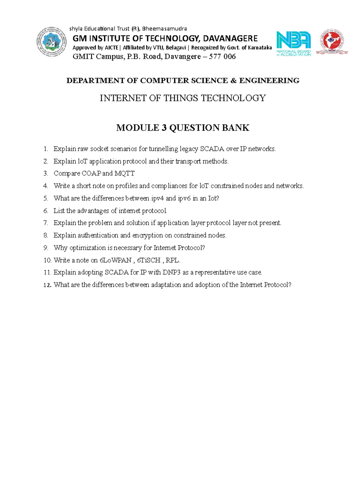 Module-3 Questions- Internet OF Things Technology - 9Srishyla ...