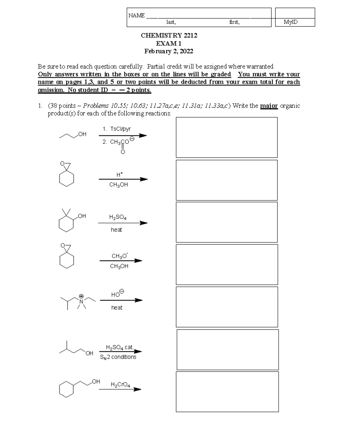 CHEM 2212 blank Exam 1 Spring 2022 - NAME - Studocu