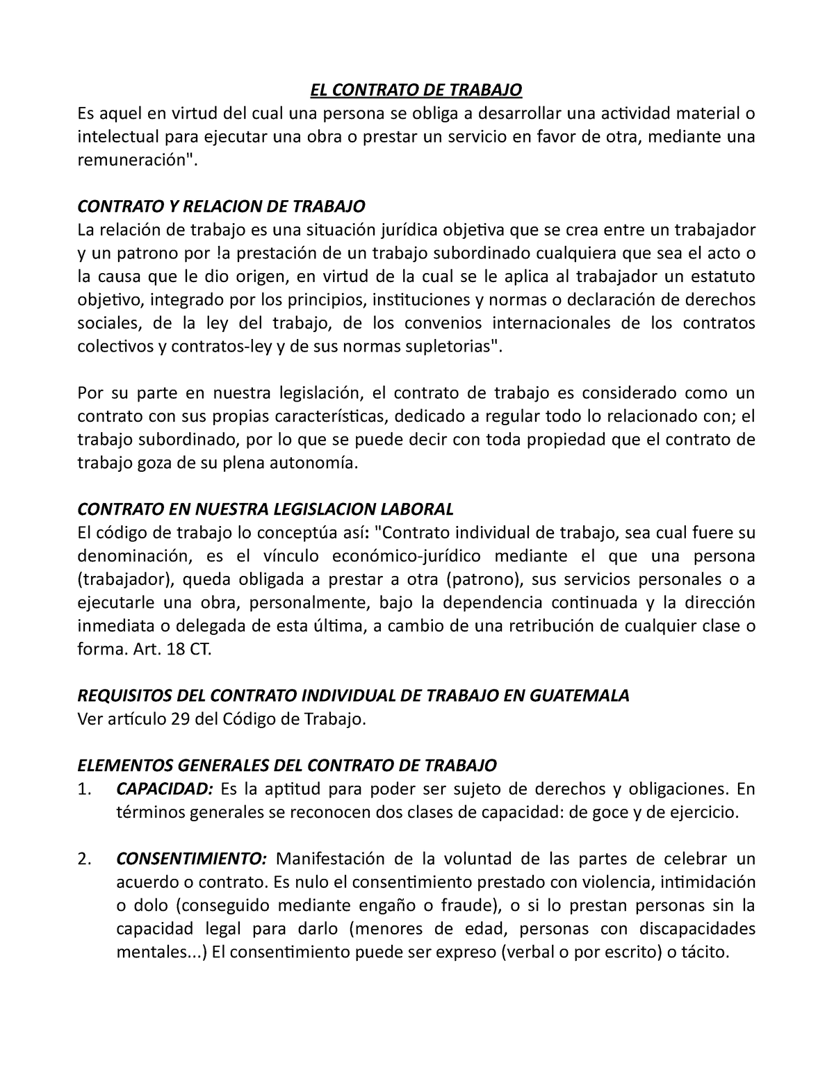 2. EL Contrato DE Trabajo - EL CONTRATO DE TRABAJO Es Aquel En Virtud ...