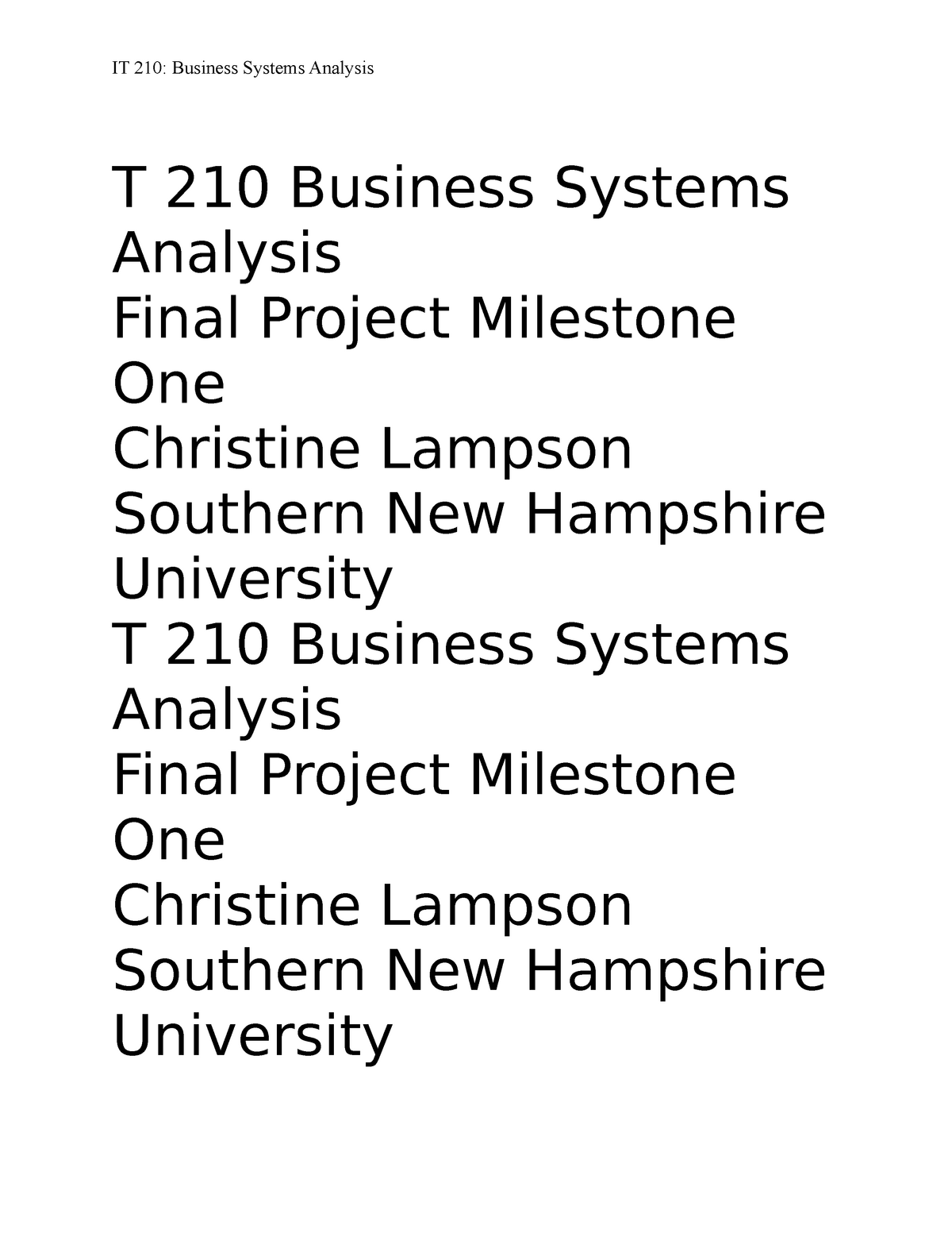210 Final Project - IT210 - Business Systems Analysis and Design - - StuDocu