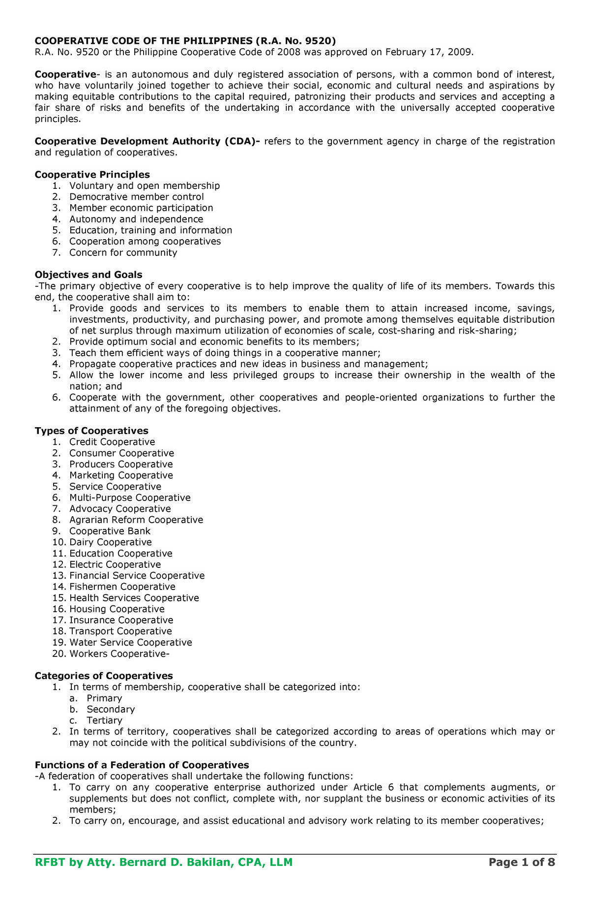 Cooperatives  Notes   Coop   COOPERATIVE CODE OF THE PHILIPPINES (R No