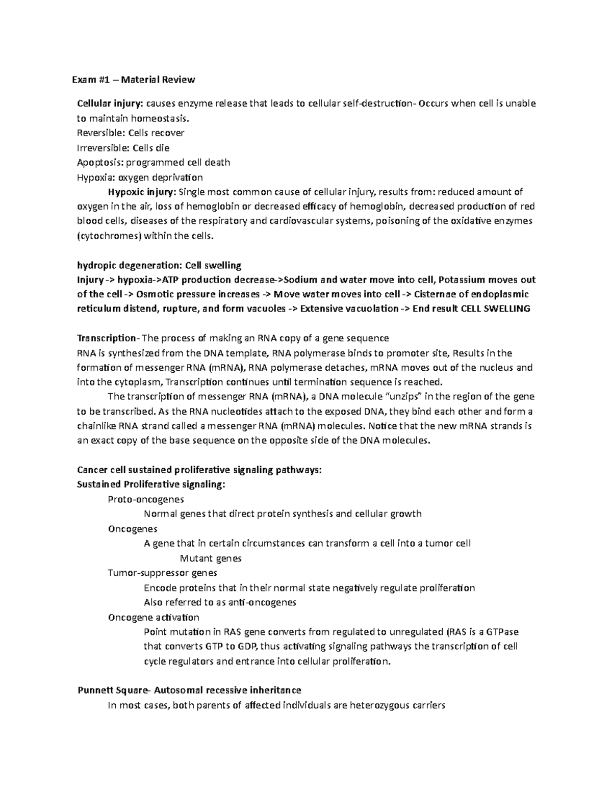 Patho Study - Exam #1 – Material Review Cellular Injury: Causes Enzyme ...