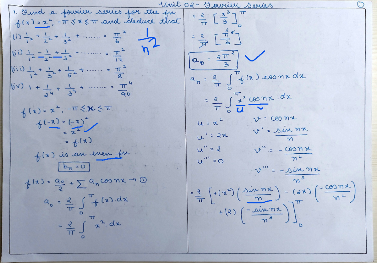 TBVP Short U2 - notes - Unit Fourier series 1 1. Find a fourier series ...