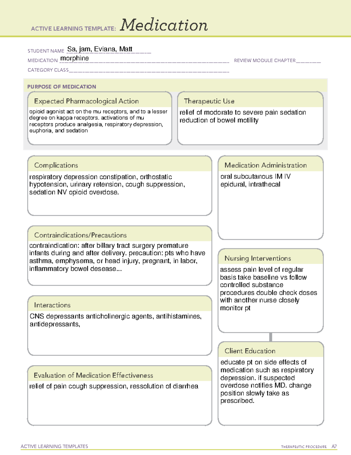 Morphine revise - ACTIVE LEARNING TEMPLATES THERAPEUTIC PROCEDURE A ...