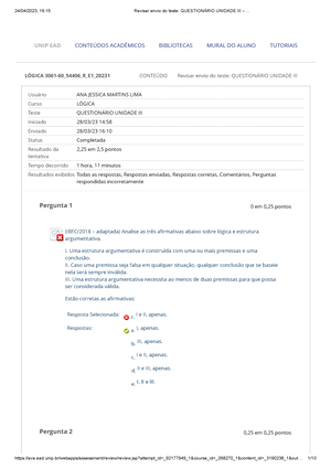 Questionário Unidade II – Lógica - LÓGICA 3061-60_54406_R_E1_20231 ...