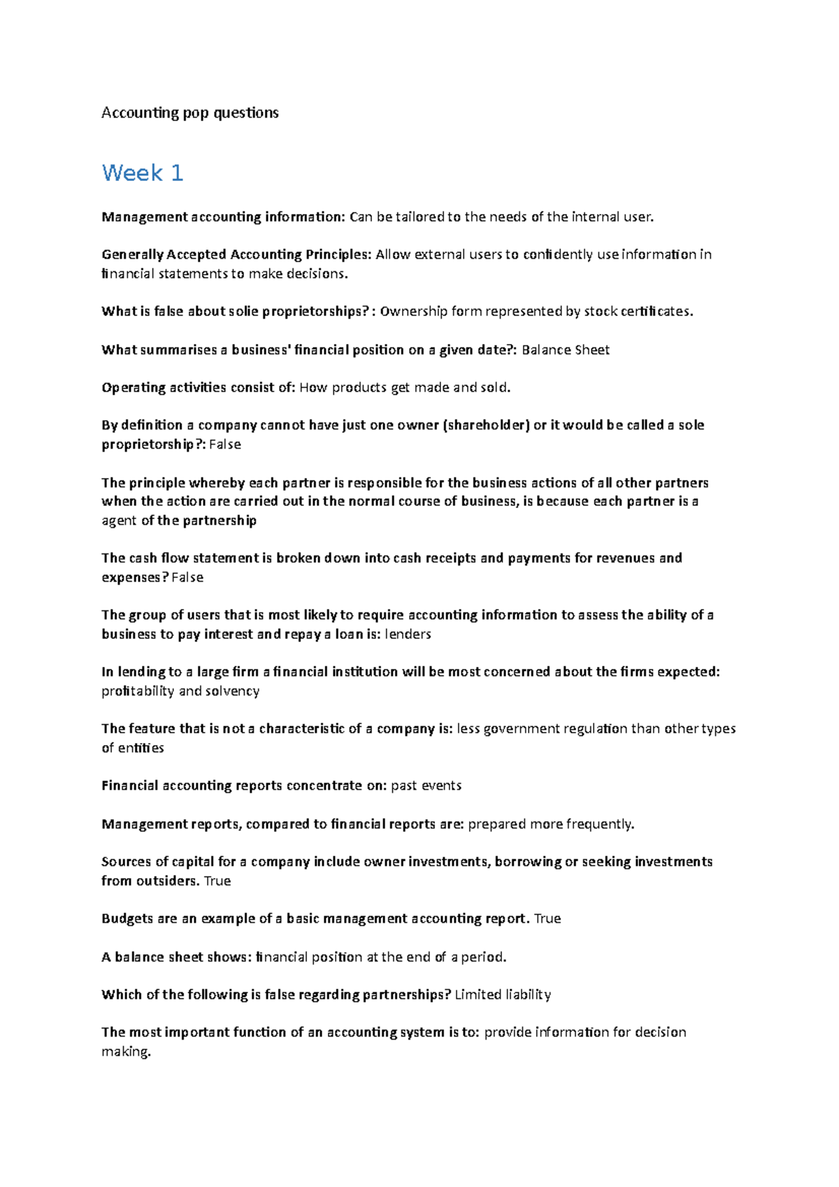 Accounting pop questions - Generally Accepted Accounting Principles ...