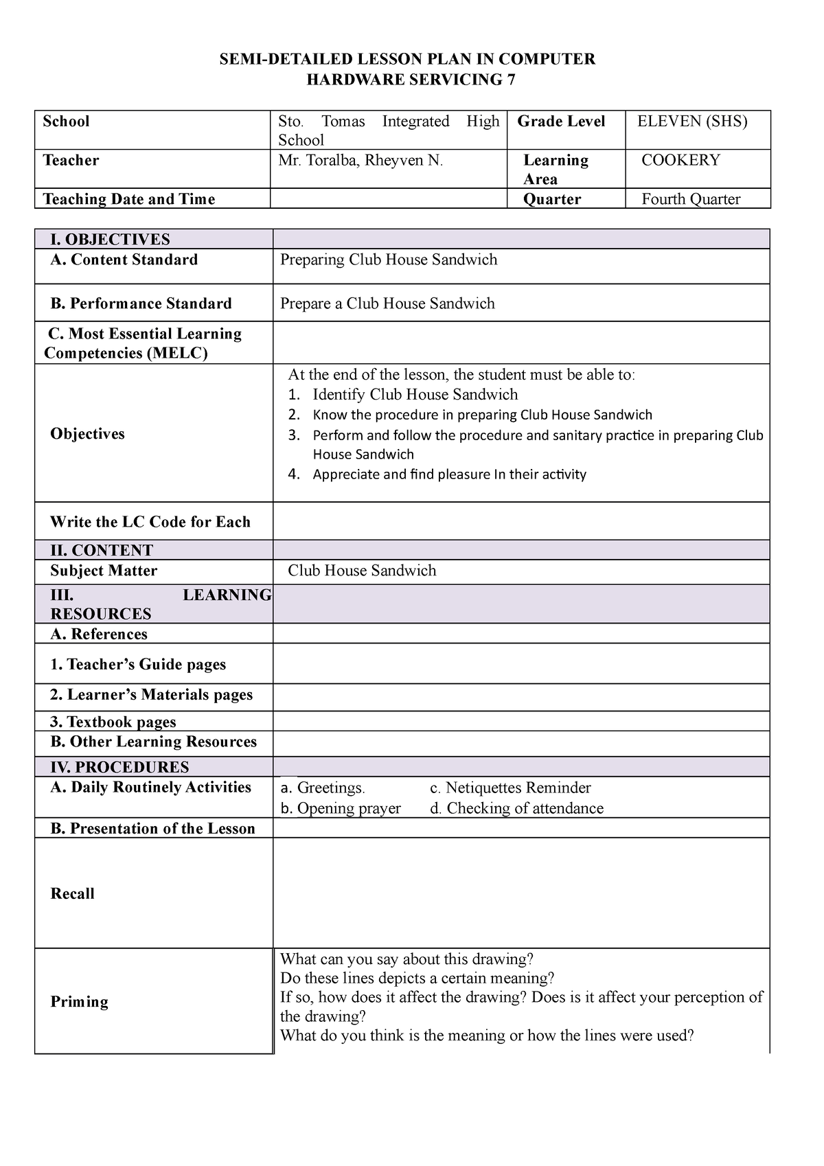 STI Lesson PLAN Alphabet OF Lines - SEMI-DETAILED LESSON PLAN IN ...